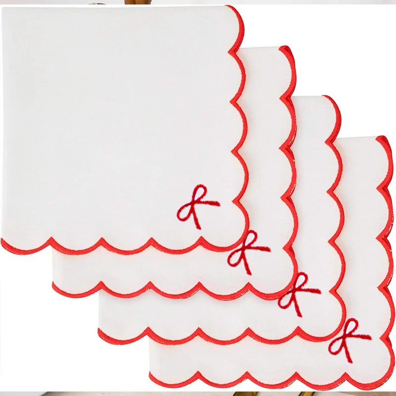 Serviette de table style vintage brodée bordure dentelle - vue 3 sur 12