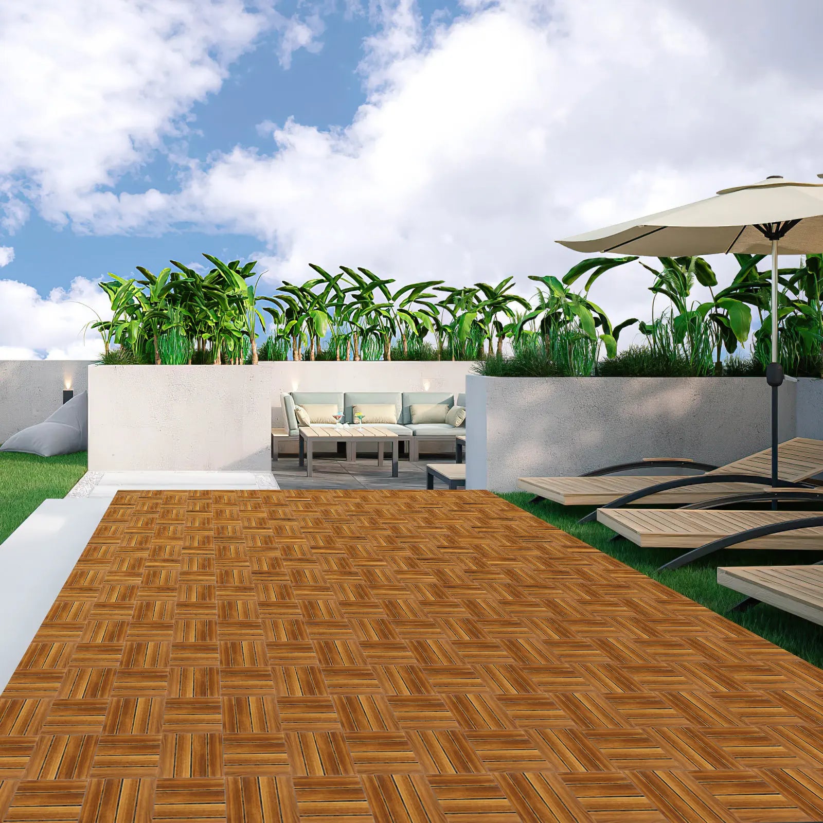 Dalles terrasse bois clipsables antidérapantes pour balcon - vue 3 sur 6