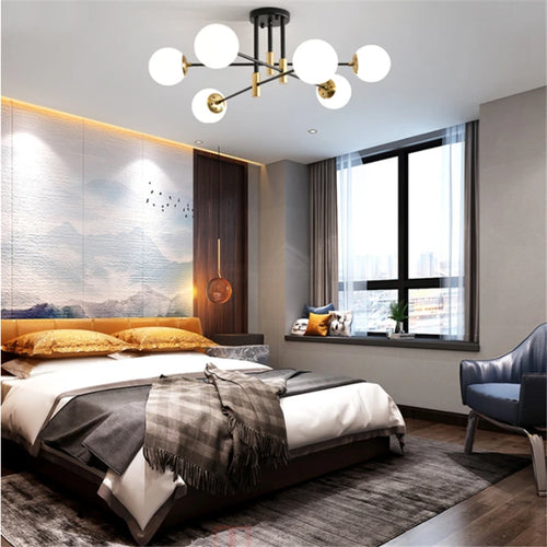 lustre nordique moderne led avec boules de verre - vue 3 sur 18
