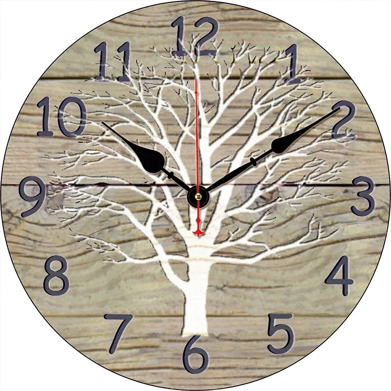horloge murale vintage en bois décorative et silencieuse
