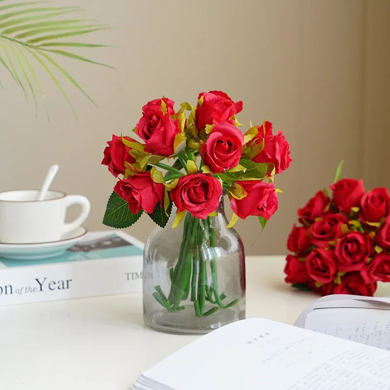 bouquet de roses artificielles en soie décoration florale pour table - vue 4 sur 15