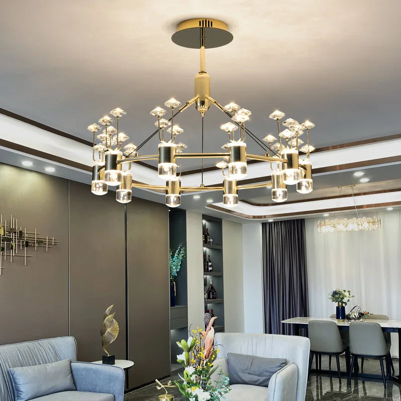 lustre long en cristal style européen avec branche simple en aluminium