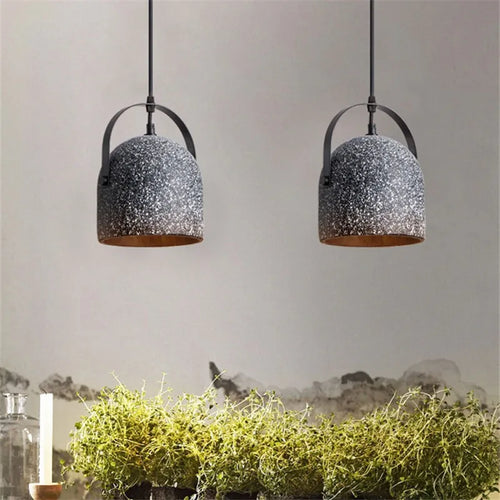 suspension en béton design abat-jour terrazzo style industriel créatif - vue 4 sur 9