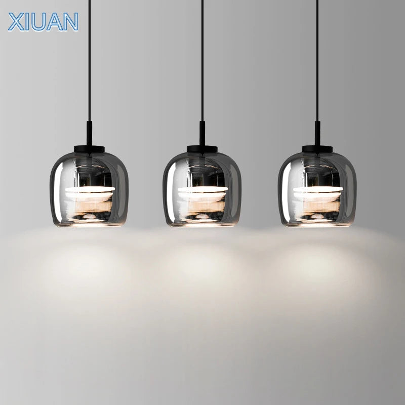 XIUAN Suspension en verre simple pour luminaires de chevet de chambre à coucher Éclairage de lustre en verre gris fumé dans le salon salle à manger