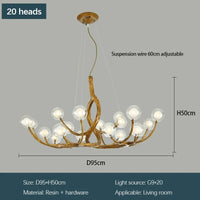 Nordique rétro branche d'arbre boule de verre LED lustre pour salon salle à manger cuisine tables alimentaires décor à la maison luminaire suspendu