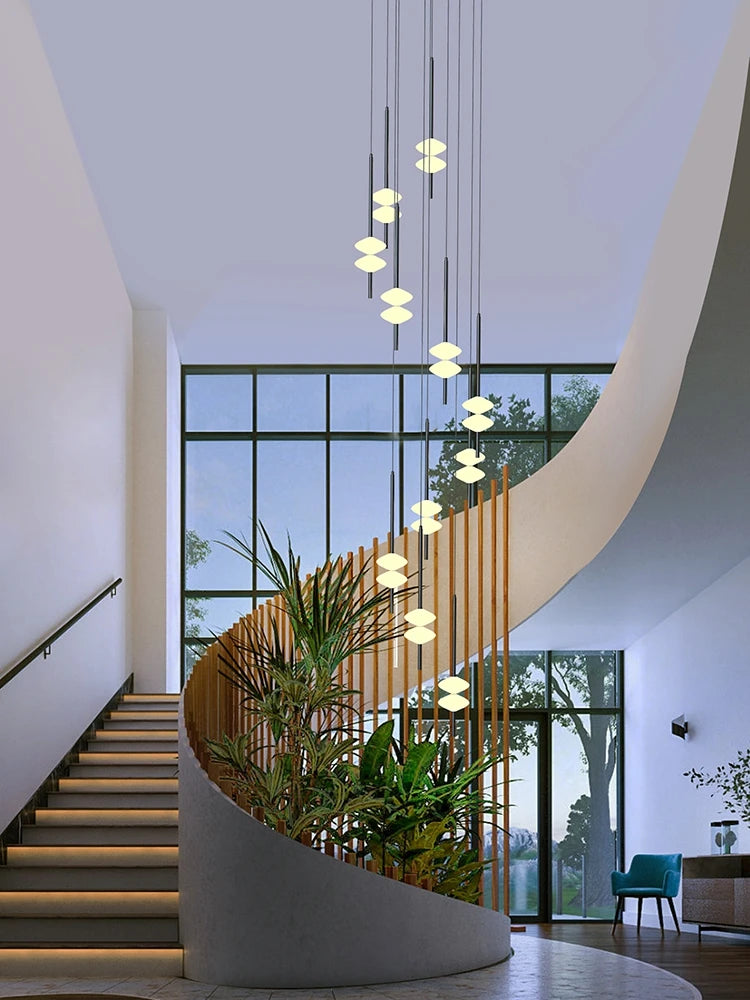 Nordic Staircase Long Chandelier Villa Duplex Chandelier Modern Light Luxury Conical Acrylic Design, 2023 New Pendant Light - vue 4 sur 12