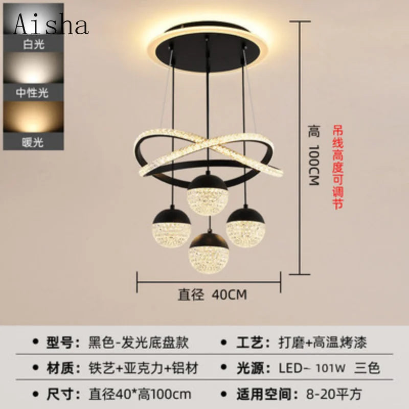 lustre moderne en led pour décoration intérieure élégante et luxueuse - vue 6 sur 12