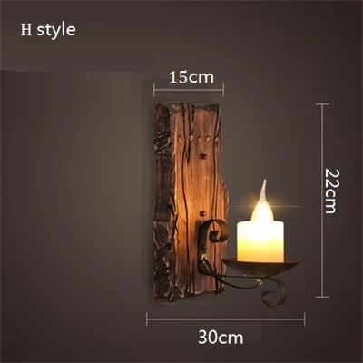 applique murale vintage en bois avec abat-jour en verre et métal - vue 8 sur 16