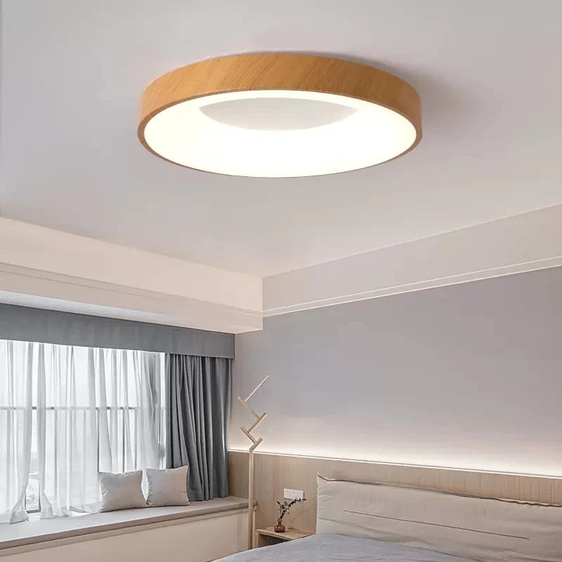 Plafonnier Led rond Ultra-fin en Grain de bois