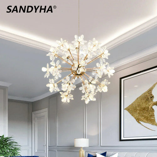 lustre moderne led en cristal pissenlit boule ronde sandyha