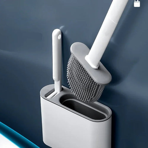 ensemble brosse de toilette silicone avec support mural pour salle de bain