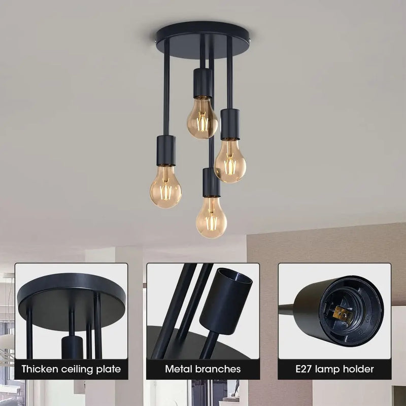 Plafonnier 5 lampes Vintage noir industriel