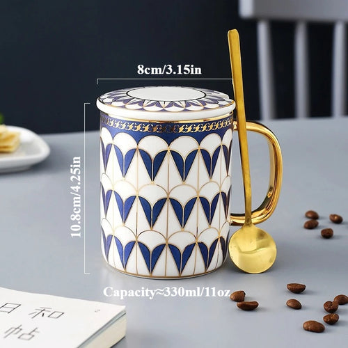 Tasse ceramique style britannique couvercle cuillere bord elegant