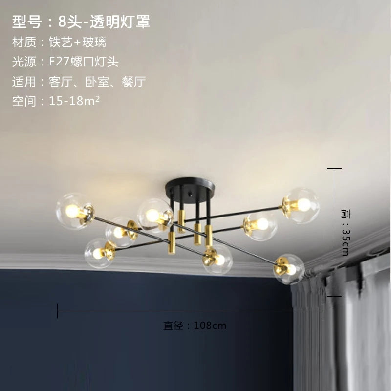 lustre nordique moderne led avec boules de verre - vue 8 sur 18