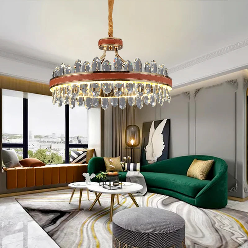 suspension en cristal et cuir pour éclairage moderne créatif de la maison - vue 3 sur 16