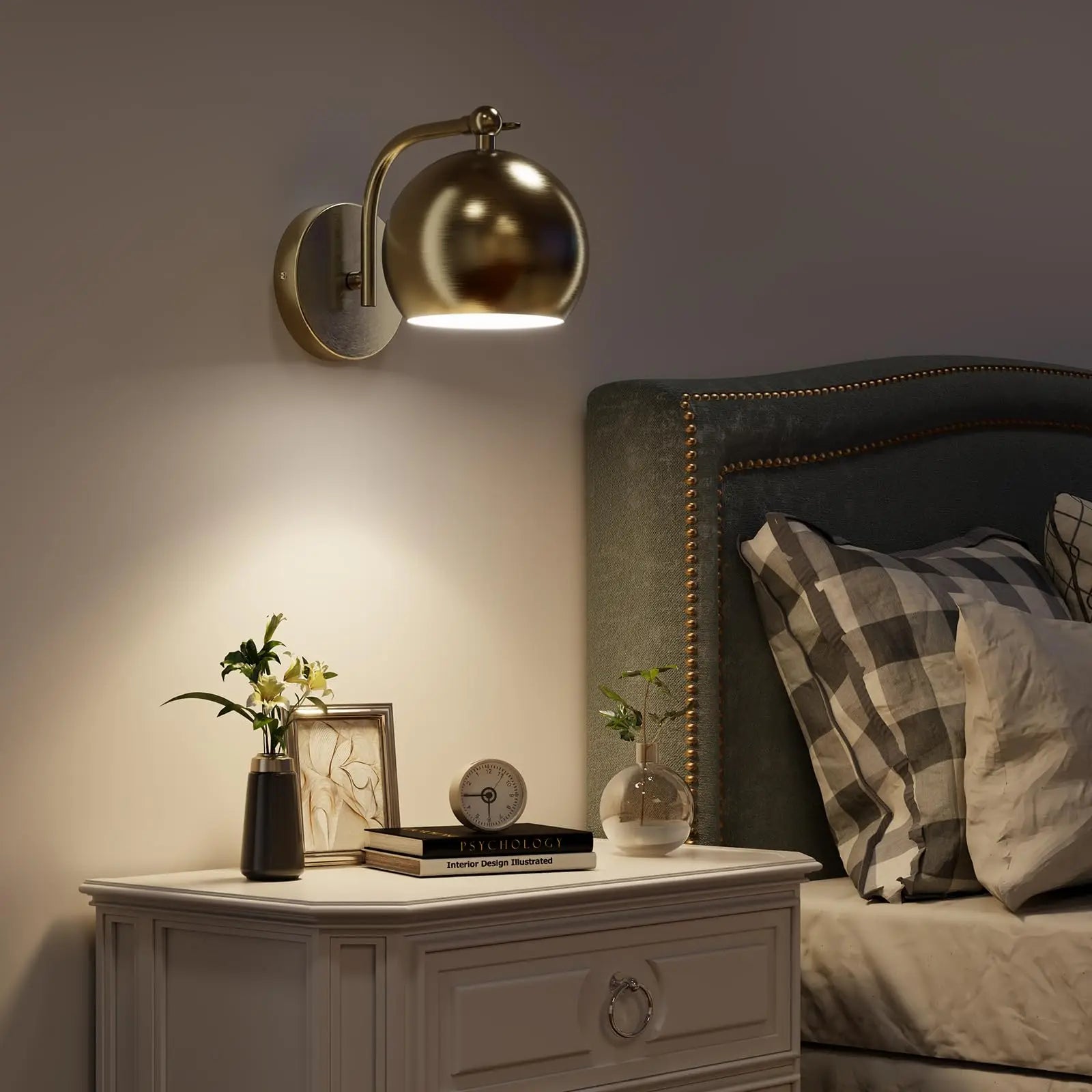 Gold Wall Sconces Battery Operated, Not Hardwired Dimmable, Battery Wall Sconce Wireless Wall Lamp for Bedroom, Bulb Included - vue 6 sur 7