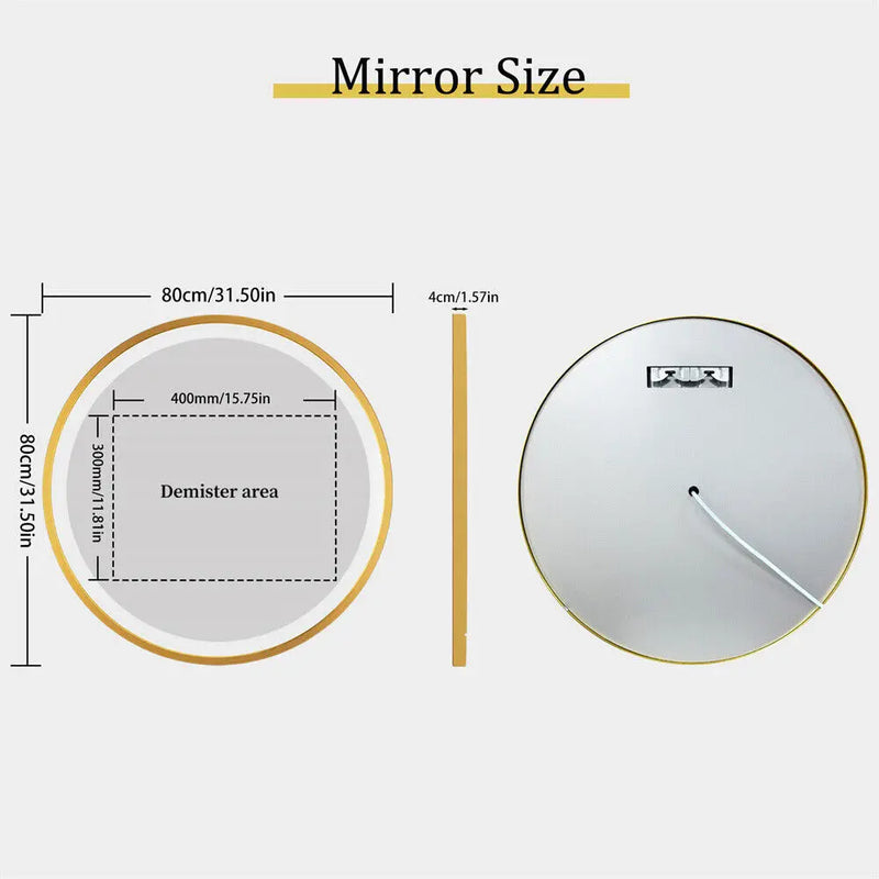 miroir rond éclairé avec cadre en aluminium et fonction mémoire