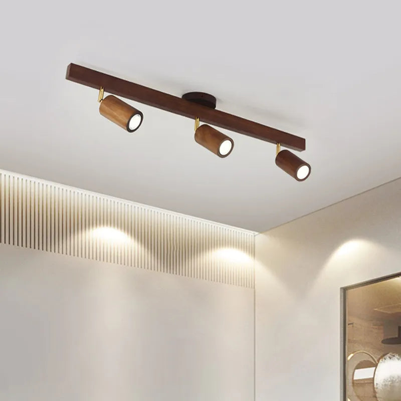 Grain de bois Led lustres avec projecteur pour salon chambre plafonniers éclairage décor noir Lustre cuisine luminaire