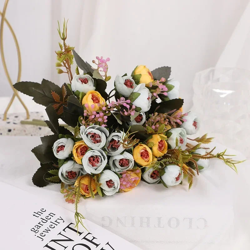 fleurs artificielles en soie bouquet de camélia décoratif - vue 6 sur 11