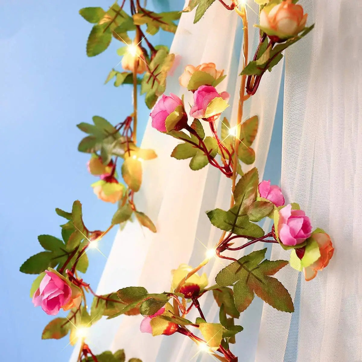 guirlande de roses artificielles lumineuse pour décoration féerique - vue 3 sur 7