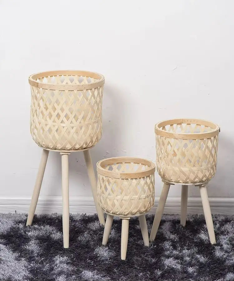 pot de fleurs en rotin tissé à la main pour plantes vertes