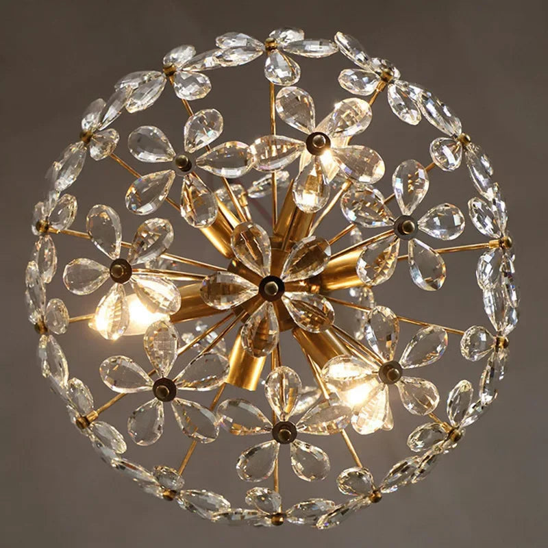 lustre design français en cristal fleur rétro led de luxe - vue 5 sur 9