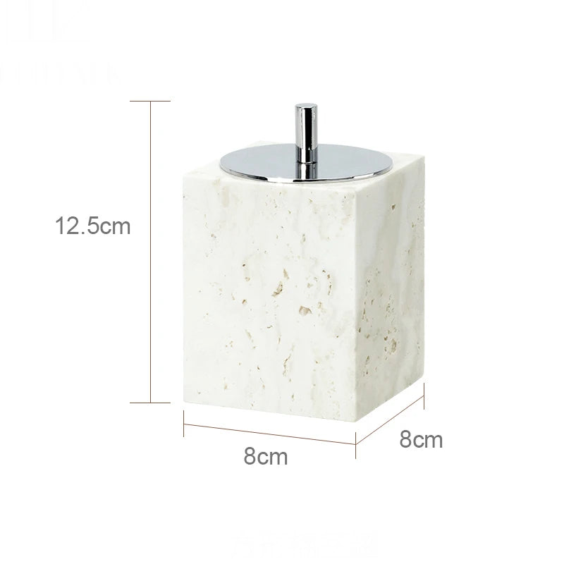 ensemble daccessoires en travertin beige pour salle de bain - vue 16 sur 20