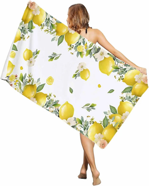 Serviette de bain microfibre citron floral plage absorbante