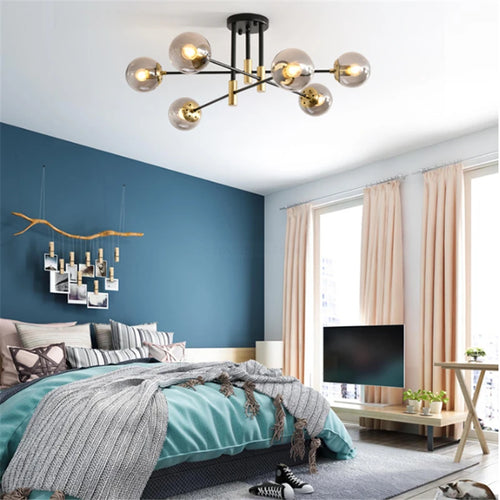 lustre nordique moderne led avec boules de verre - vue 2 sur 18