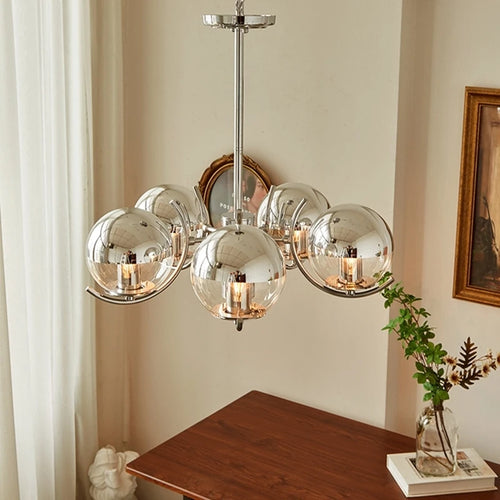 lustre design en verre chrome led pour décoration maison - vue 3 sur 9