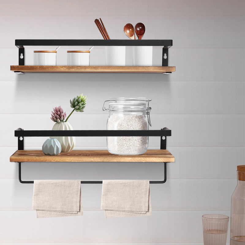 étagère murale en bois avec barre porte-serviettes à deux niveaux