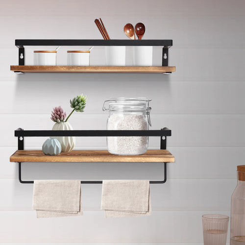 etagère murale en bois avec barre porte-serviettes pour rangement pratique - vue 3 sur 7