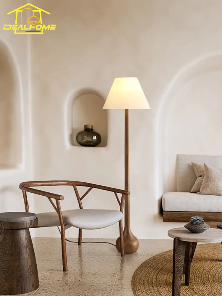 lampadaire décoratif japonais wabi sabi en bois massif zen art led - vue 3 sur 9
