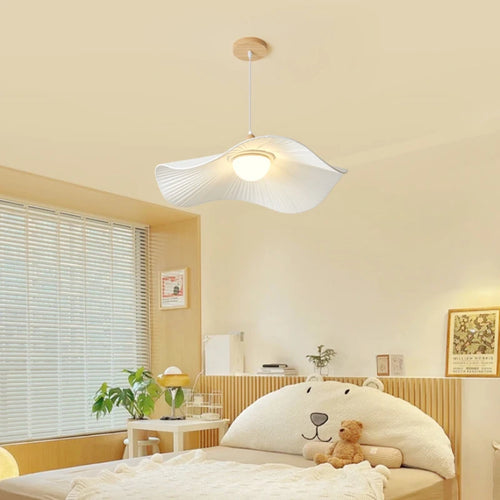 lustre moderne en bois et tissu pour décoration intérieure nordique - vue 2 sur 14