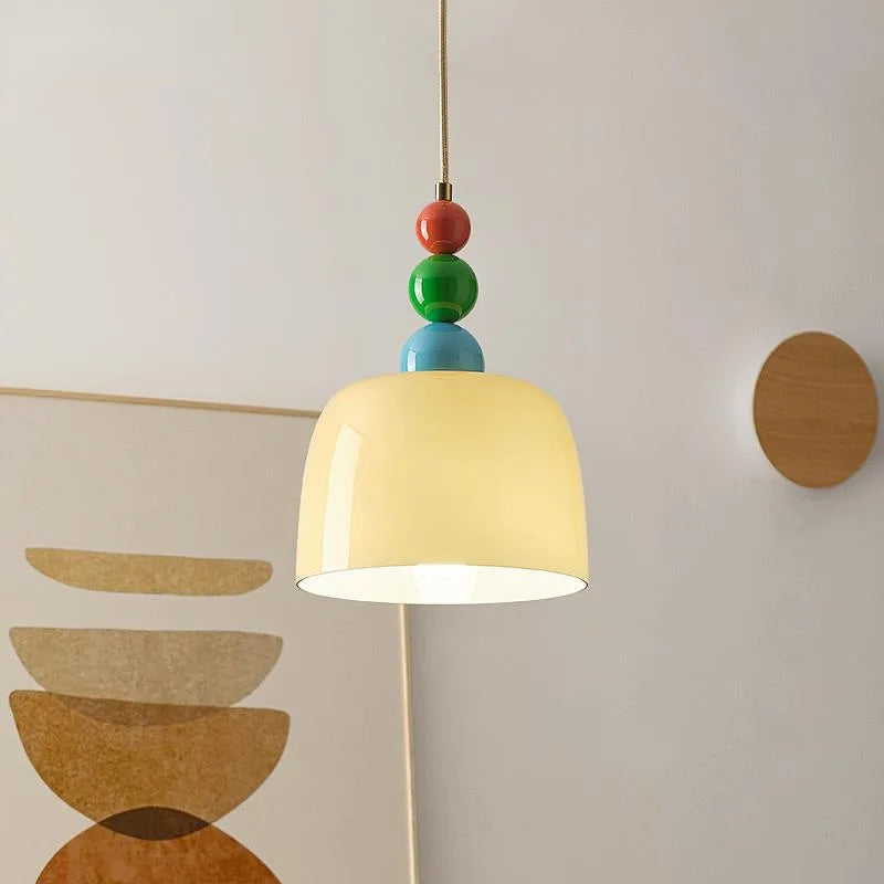 lustre en bois et verre pour bar maison avec led intégrée - vue 4 sur 7