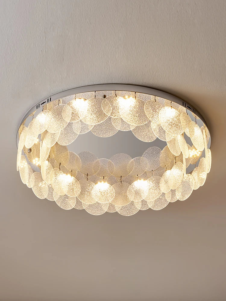 plafonnier led luxe rond en verre argent moderne - vue 7 sur 10