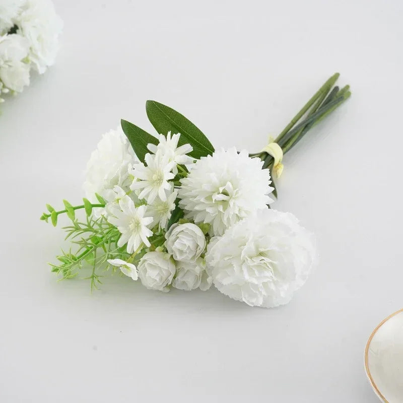 bouquet de roses et œillets en soie décoration florale festive - vue 9 sur 11