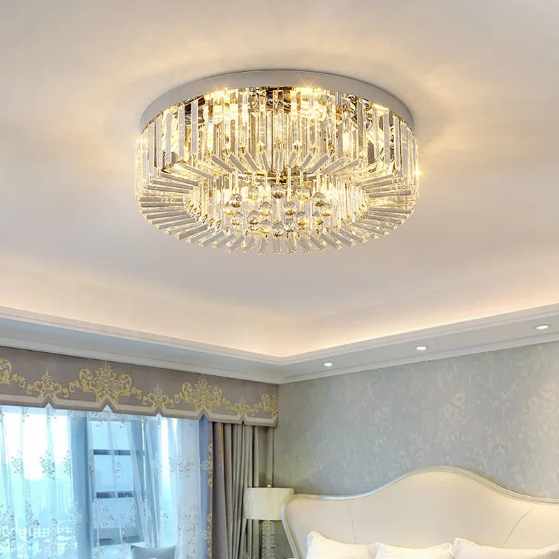 Or Lustre moderne éclairage décoration de la maison de luxe cristal salon plafonnier Dimmable Lustre anneau luminaire LED