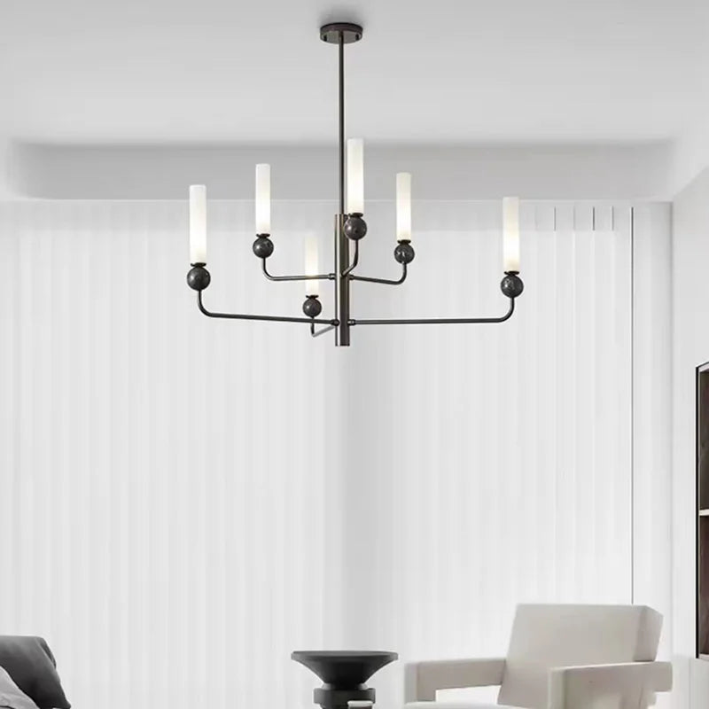 lustre simple et moderne en laiton avec boule de marbre acrylique