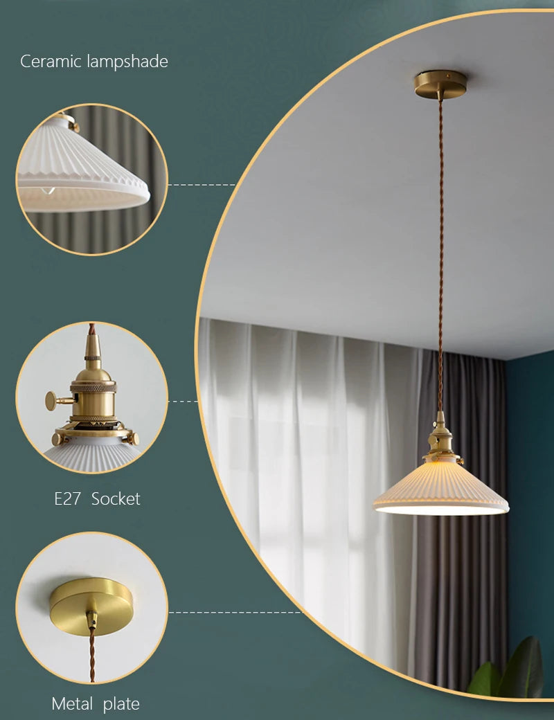 Lustre en céramique japonais éclairage pour cuisine salle à manger Restaurant Bar chevet nordique luxe Led lustre plafonnier - vue 4 sur 11