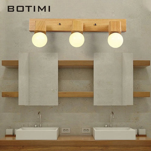 botimi triple applique miroir bois base nordique ajuster hôtel lumières murale