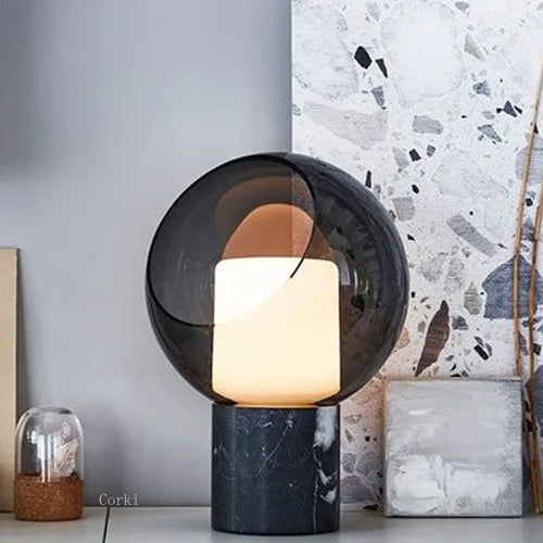 lampe de bureau en marbre design abat jour en verre moderne - vue 2 sur 8