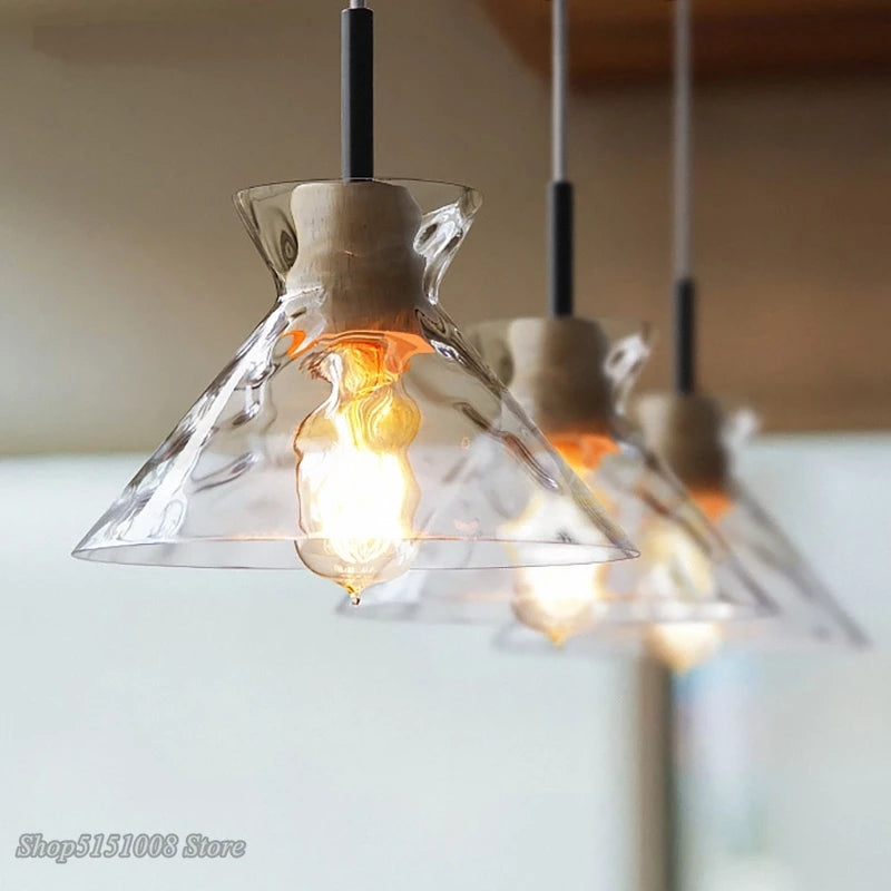 lampe suspension led japonaise bois verre décor luminaire - vue 4 sur 9