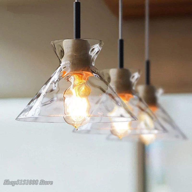 lampe suspension led japonaise bois verre décor luminaire