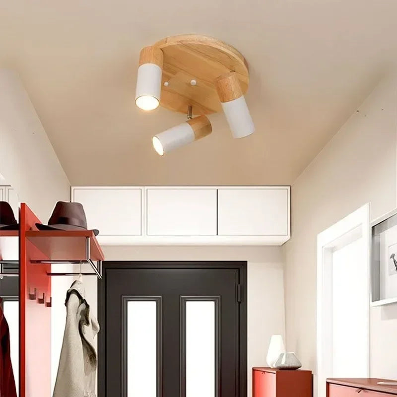 plafonnier nordique en bois à led rotatif multi-têtes décoratif - vue 3 sur 10