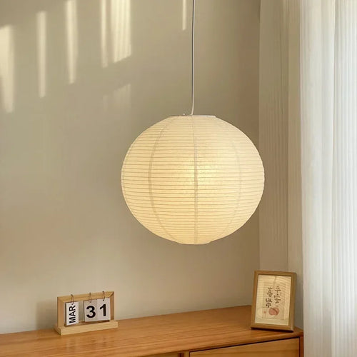 Washi Paper Pendant Lights Round Suspension Chandelier Hanging Lamp for Living Room Bedroom - vue 4 sur 11