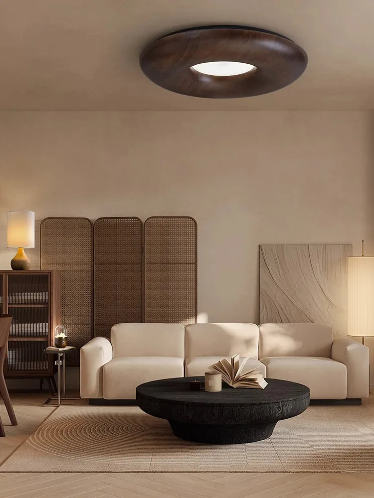 plafonnier led design rétro moderne en bois grand lustre - vue 2 sur 9