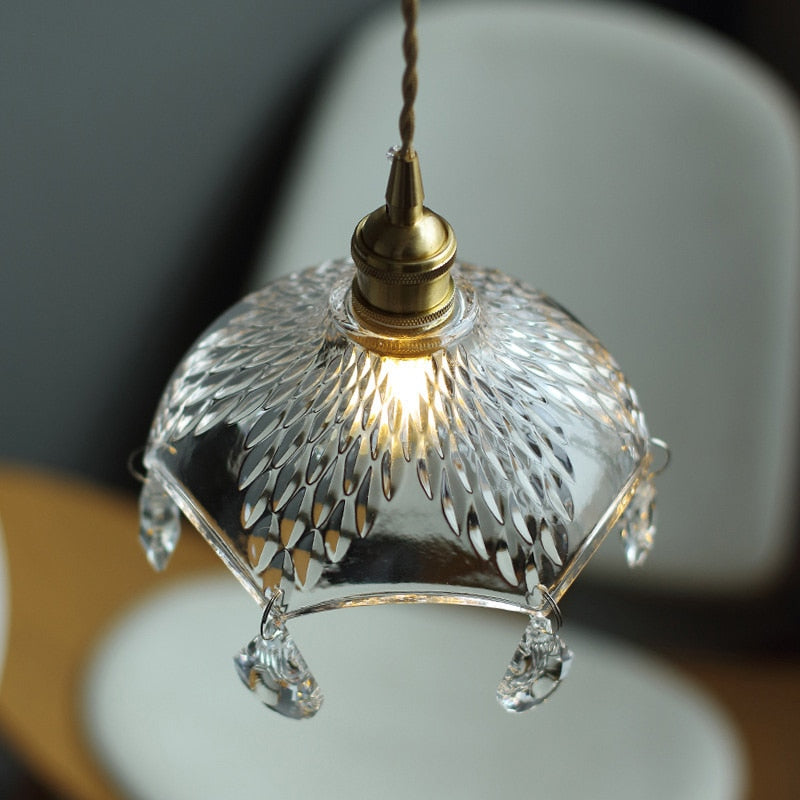 pendant light with lampshade in vintage Leuven glass
