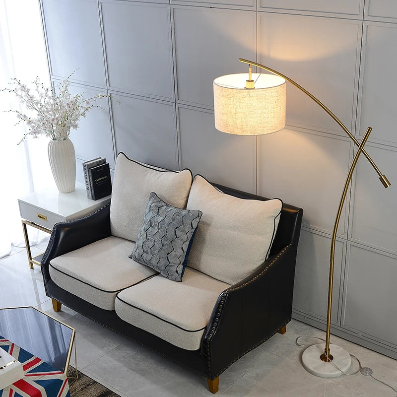 Lampadaire en métal luxe avec abat-jour en tissu - vue 2 sur 9