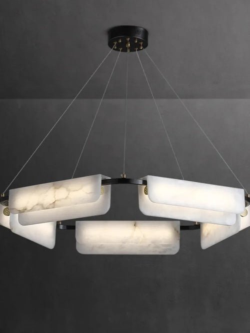 lustre en marbre naturel pur et cuivre design lumineux moderne - vue 2 sur 11